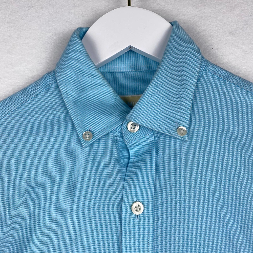 Michael Kors Men's Size 14.5 Blue Non Iron Long Sleeve Button Down Dress Shirt - Picture 3 of 10